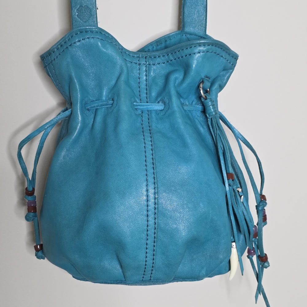 Lucky Brand Vintage Blue Drawstring Tassel Crossbody Bag